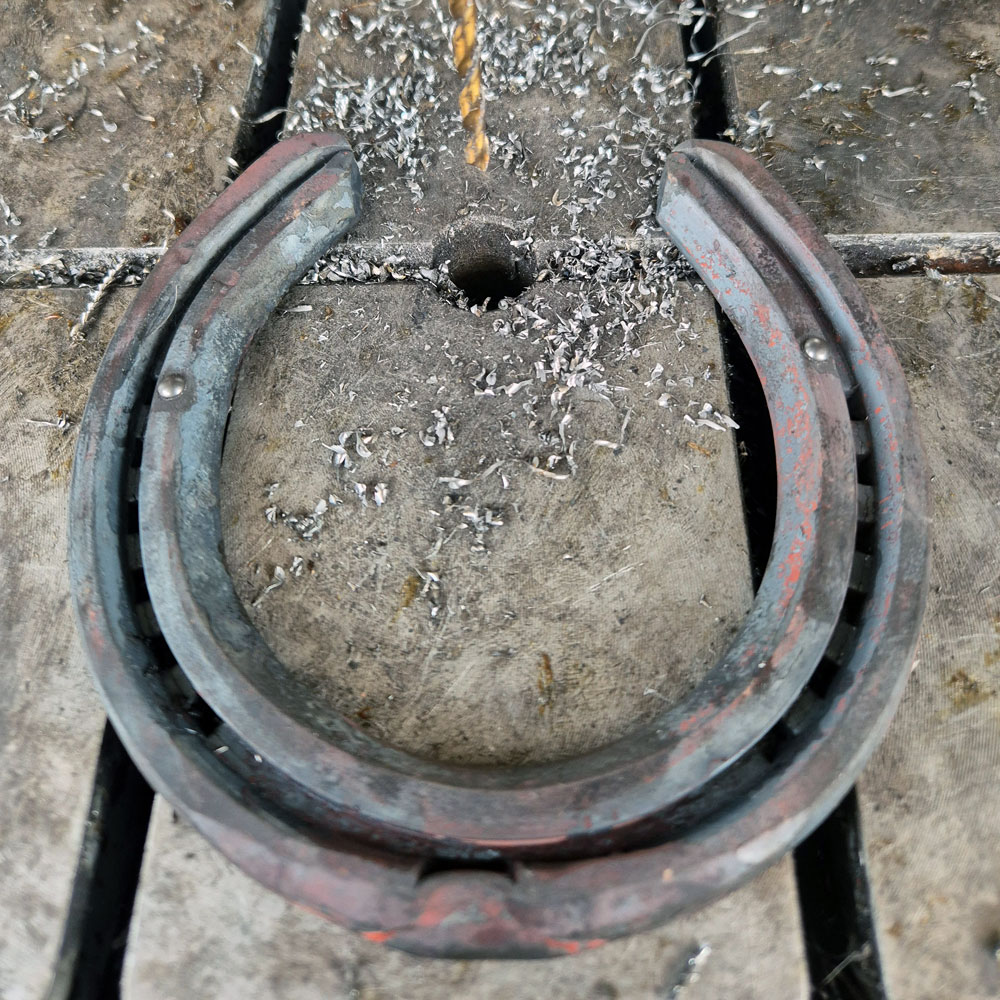 A horse shoe with road pins A horse shoe with road pins
